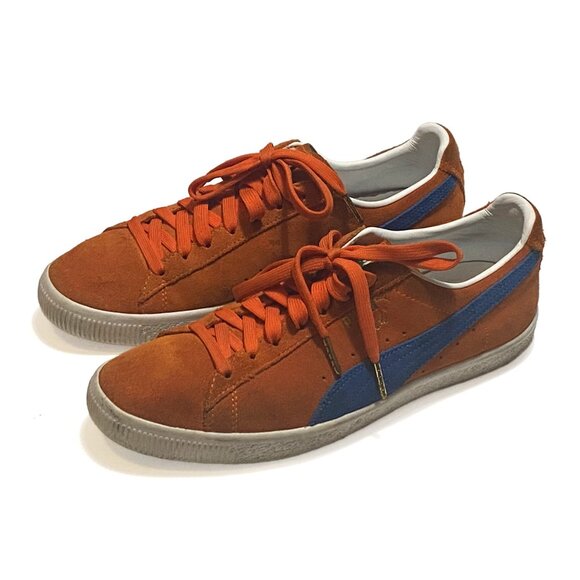 Puma Clyde NYC 361355-01 Sneakers - Mens Size US 9.5 Vibrant Orange & Royal Blue - Picture 2 of 7